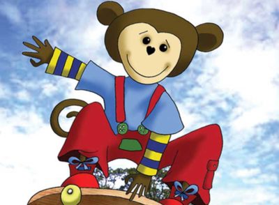 Cartoon monkey on skateboard