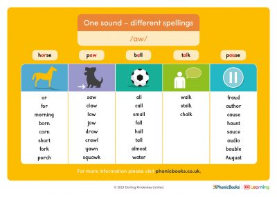 UK one sound different spellings aw